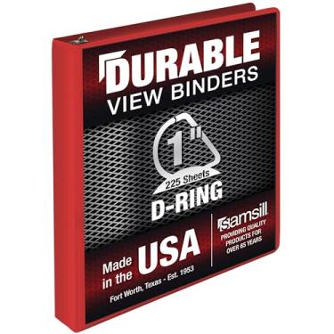 Imagem de Samsill Fichário durável de 2,5 cm, feito nos EUA, fichário de anel D, capa transparente personalizável, vermelho rubi, comporta 225 páginas