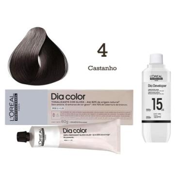 Imagem de Tonalizante Dia Color 4 Castanho + Emulsão Reveladora 15v  L'Oréal Pro