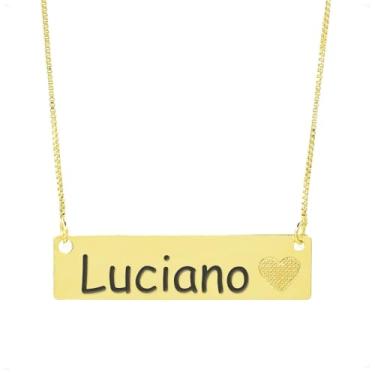 Imagem de Colar Chapinha Coração Gravação Personalizada Nome Luciano Banhado Ouro 18K - 999006077