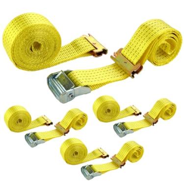 Imagem de LISHINE Pacote com 4 correias de trilho E de 5 cm Tiras de catraca resistentes 3,6 m E Track Tie Down Straps Ratchet, 4,989 kg Resistência à ruptura, Correias Etrack para Trailer, Caminhões