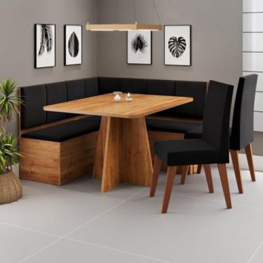 Imagem de Conjunto Canto Alemão com Baú Mesa 120x77,5cm Tampo sem Vidro com 2 Cadeiras Milão Mel/Preto