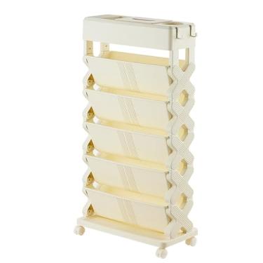 Imagem de Carrinho de estante móvel, prateleira móvel com rodas, estante compacta, rodízios bloqueáveis, estante de revistas para sala de aula e casa (B)