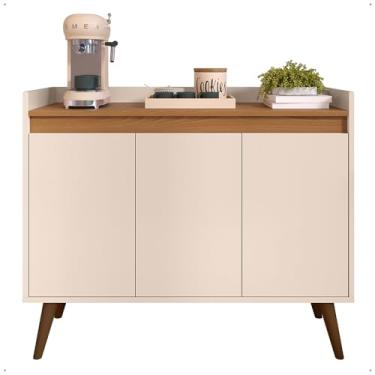 Imagem de Aparador Buffet Cantinho Café Sala Jantar Cozinha Lívia 3 Portas Organizador Prático Prateleira Cor: Off White Com Freij