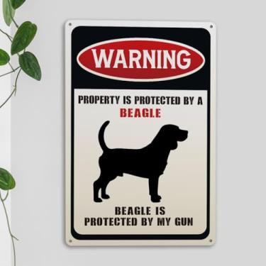 Imagem de Beagle Sinal de metal de aviso engraçado para amantes de cães presentes para mulheres homens retrô jardim quintal banheiro banheiro decoração de parede 18 x 26 centímetros