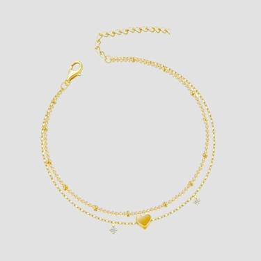 Imagem de Tornozeleira feminina com coração de diamante em camadas – Joias delicadas empilháveis para pés com pingentes delicados