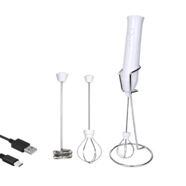 Imagem de Mini Mixer Portátil com Suporte 2 em 1 Recarregável Misturador de Bebidas Batedor Espumador Leite Cozinha Cafe(Branco)