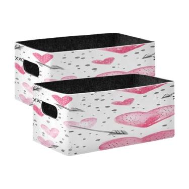Imagem de xigua Conjunto de 2 caixas de armazenamento de corações para o dia dos namorados, cubo de armazenamento dobrável, organizador de cestas de armazenamento para livros, prateleiras, armário, lavanderia