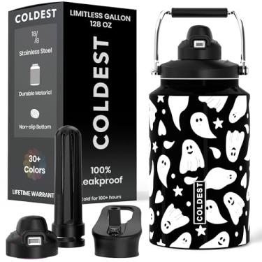 Imagem de Copo Coldest de 3,628 g com alça e canudo - Copo 100% à prova de derramamento com canudo (3 tampas) - Copos isolados de aço inoxidável à prova de vazamento para mulheres e homens - Adequado para