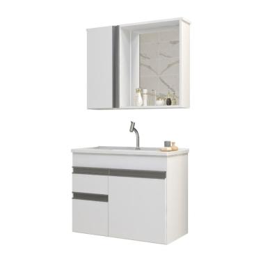 Imagem de Gabinete Armario Para Banheiro Firenze Com Espelheira E Cuba Branco