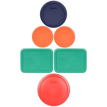Imagem de Pyrex (1) 7402-PC 6/7 Cup Red (2) 7210-PC 3 Cup Light Green (1) 7201-PC 4 Cup Blue (2) 7200-PC 2 Cup Orange Food Storage Tampas