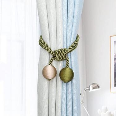 Imagem de Laços simples de cortina de bola dupla de duas cores sem perfurar laços de cortina com fivela, verde militar + bege, 1 peça
