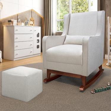 Imagem de Poltrona Amamentação Sophia com Pé Canoa e Puff Reto 1 Almofada Bouclé Bege