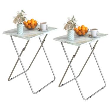 Imagem de Conjunto de 2 bandejas de TV dobráveis, bandejas de lanche para comer no sofá, mesa de jantar portátil de metal para mesas de cabeceira de sofá pequeno com peso leve, 38 x 48 x 66 cm (cinza moky, 2