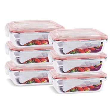Imagem de KIT 6 Potes de Vidro Retangular com Tampa Hermética 640ml Cor:Vermelho (QH)