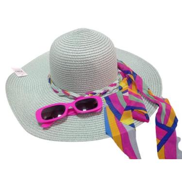Imagem de Chapéu Palha Verão Praia Aba Larga + Oculos Tik Tok Feminino - dinka