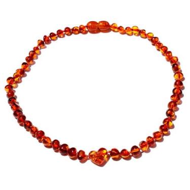 Imagem de Colar de Âmbar Báltico com Pingente de Coração Mel Escuro Polido para 