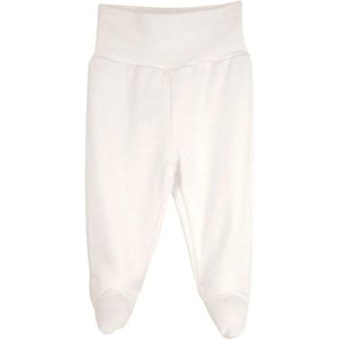 Imagem de Calça Bebê Básica RN Lisa Com Pé Bibe 100% Algodão Egípcio, Off white