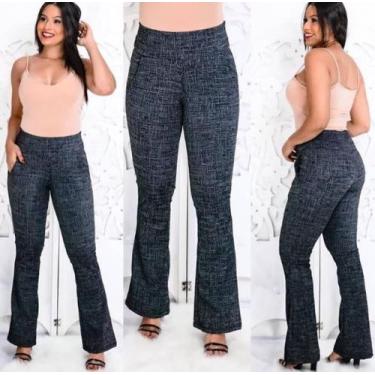 Imagem de calça Feminina Bailarina / Flare Jacard Tecido Super Macio Bolso Cintu
