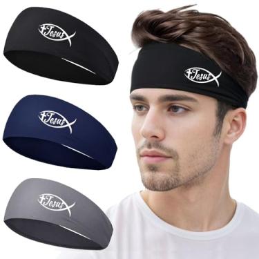 Imagem de Bandanas de suor para homens e mulheres, faixas de transpiração com cruz de Jesus Cristão para homens, 3 peças, faixas de cabeça refrescantes para corrida, masculinas, esportivas, exercícios, faixas