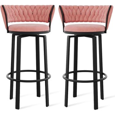 Imagem de Conjunto de bancos de bar com altura giratória de 360 ​​° de 1/2/3/4, bancos de bar de veludo com costas abertas e apoio para os pés dourado/preto, cadeiras de jantar para Kitchen Island Pub