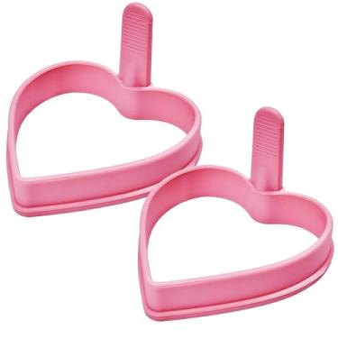 Imagem de Moldes de panqueca de silicone de coração, pacote com 2 moldes de panqueca de silicone para panquecas em forma de coração, molde de panqueca para grelha - rosa