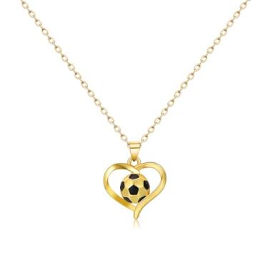 Imagem de Hanreshe Colar de bola de futebol com pingente para meninas, joias esportivas, banhado a ouro 14K, colar de cruz de futebol para meninos, presentes de jogadores de futebol, 1, Aço inoxidável