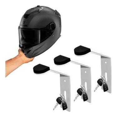 Imagem de 3 Kits De Suporte De Capacete Moto Com Porta Chaves Branco - Sterk