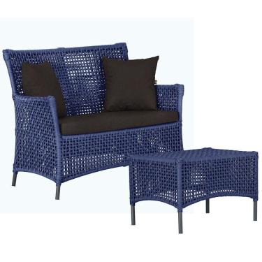 Imagem de 1 Sofá E Mesa Igapó Alumínio Preta Corda Náutica E9 Trama Azul