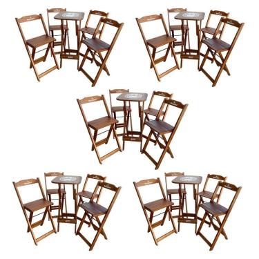 Imagem de Kit 5 Conjuntos Bistrô Mesa Com 4 Banquetas Dobráveis De Madeira Personalizada Hei - Imbuia