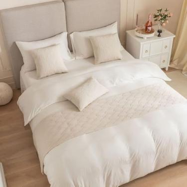 Imagem de Cachecol de cama de hotel de luxo qualidade macio cor sólida padrão de concha decorativo sem desbotamento lenço de cama dupla face para cama de solteiro queen king size - bege||50 x 180 cm para cama