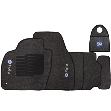 Imagem de Jogo Tapete Automotivo Carpete + Lixeira Volkswagen Polo 2018 à 2019 Soft Logo Bordado Grafite 6 Pçs