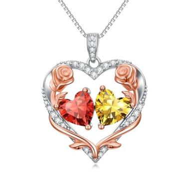 Imagem de Zoeniya Colar de coração rosa para mulheres banhado a ouro branco 18 k 12 meses com pedra do mês de nascimento, presente de aniversário e Natal para sua esposa, namorada, 25mm, base, Zircônia cúbica