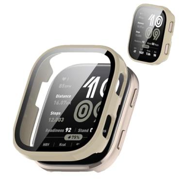 Imagem de Capa para Amazfit Bip 6, capa protetora rígida de policarbonato com película de vidro temperado 9H, capa à prova de choque resistente a arranhões para relógio inteligente Amazfit Bip 6, branca