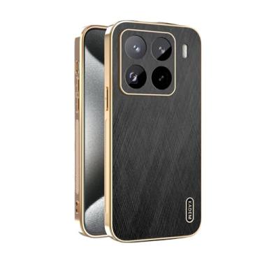 Imagem de Yarxiawin Capa de telefone para Motorola Moto Edge 60 Pro à prova de choque, textura de fio dourado para Motorola Edge 60 Pro, capa de silicone fina galvanizada preta de couro antiimpressão digital