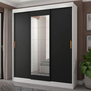 Imagem de Guarda-Roupa Casal Capri 3 Portas 4 Gavetas com Espelho Flex Branco/Preto - Fellicci