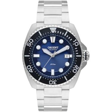 Imagem de Relógio Orient Masculino Mbss1471 Correia Prateado Bisel Preto Fundo Azul-marinho Solar Solartech Diver 200m