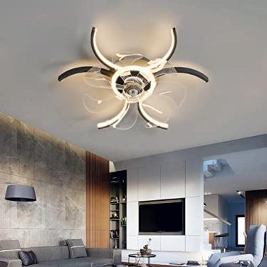 Imagem de Ventiladores de teto com luzes e controle remoto Moderno Minimalista Quarto Ventilador de teto Lâmpada LED regulável 6 velocidades Motor DC reversível com temporizador Lâmpada de ventilador