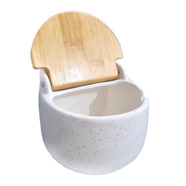 Imagem de Saleiro e Açucareiro de Porcelana com Tampa de Bambu e Colher — Elegância e Praticidade para Sua Mesa!