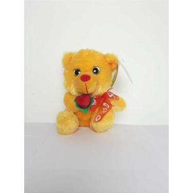 Imagem de Urso Cavalheiro do Amor Laranja com Rosa Vermelha - 20 cm de Pelúcia -