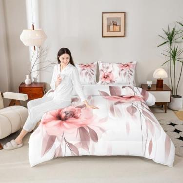 Imagem de Jogo de cama solteiro, boêmio, blush e cinza, 2 peças, estilo pintura a tinta, flores e folhas, para todas as estações, decoração de quarto de crianças, meninos e meninas, 1 fronha, sem lençol