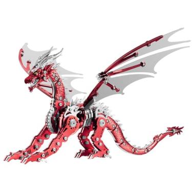 Imagem de OreilleStar 3D Metal Dragon Puzzle, Mechanical Model Building Kit, Green and Red Assembly Puzzle for Adults Gift (Red Dragon)