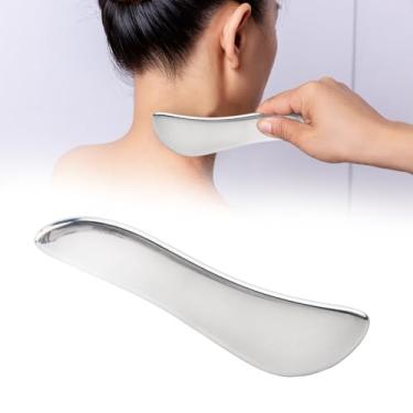 Imagem de Ferramenta Gua Sha de aço inoxidável prateado, massageador multifuncional para rosto, mandíbula, pescoço, costas