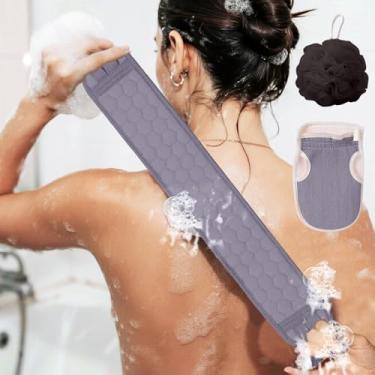Imagem de Conjunto de banho esfoliante, esfregão de costas de chuveiro, esfoliante corporal, esponja de banho, luva de chuveiro, essenciais de chuveiro de várias peças para spa em casa e viagens