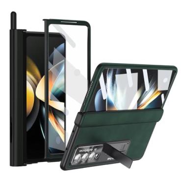 Imagem de Capa para celular com porta-canetas para Samsung Galaxy Z Fold 4 Fold4 Fold3 Fold 3 Zfold3 Zfold4 Filme de vidro capa completa, verde, para Samsung Z Fold 4