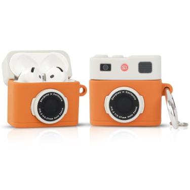 Imagem de LEWOTE Compatível com Apple Airpods 4 Capa protetora engraçada fofa de desenho animado capa com chaveiro (câmera marrom)