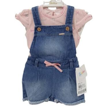 Imagem de Conjunto Jardineira Jeans + Body Bebê Menina Paraiso 13910-Feminino