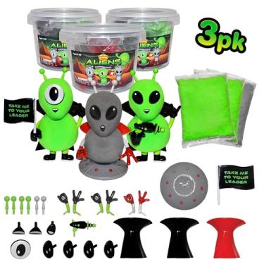 Imagem de Build Buddiez Kit de artesanato Aliens Pacote com 3 – construa, brinque e exiba 3 alienígenas de argila seca ao ar, ótimo para festas de aniversário, doces ou travessuras, para crianças, meninos e