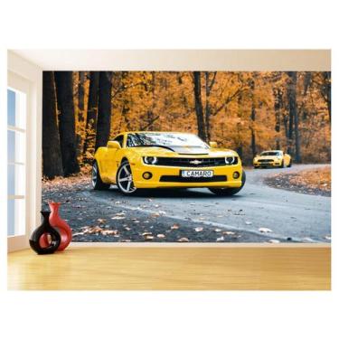 Imagem de Papel De Parede Carro Camaro Chevrolet Amarelo 3,5M Car64 - Você Decor