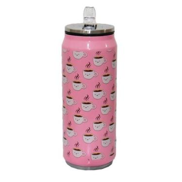 Imagem de Garrafa Squeeze Inox Com Canudo 360Ml Café Rosa - Max Clink