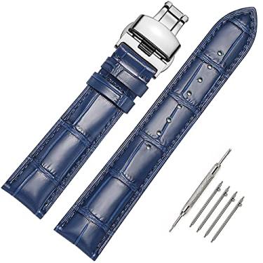 Imagem de Moran Pulseiras de couro de liberação rápida com fivela borboleta de 18 mm, 20 mm, 22 mm, 24 mm, azul, preto, marrom, couro de bezerro para homens e mulheres